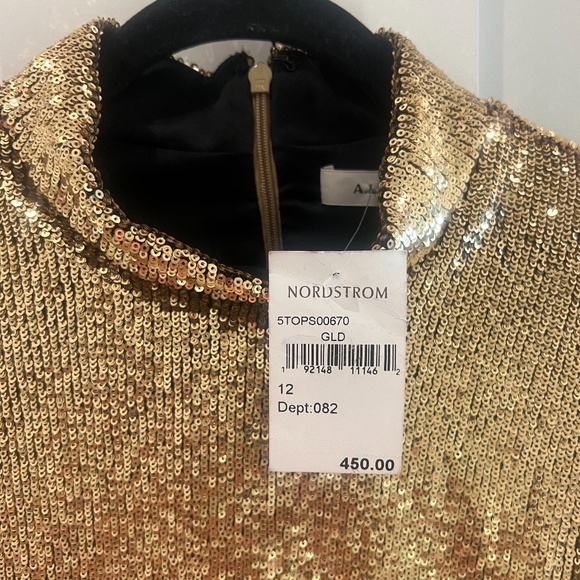 A.L.C. Margaret Sequin Mock Neck Top Gold - New with Tags Size 12 - Picture 3 of 4
